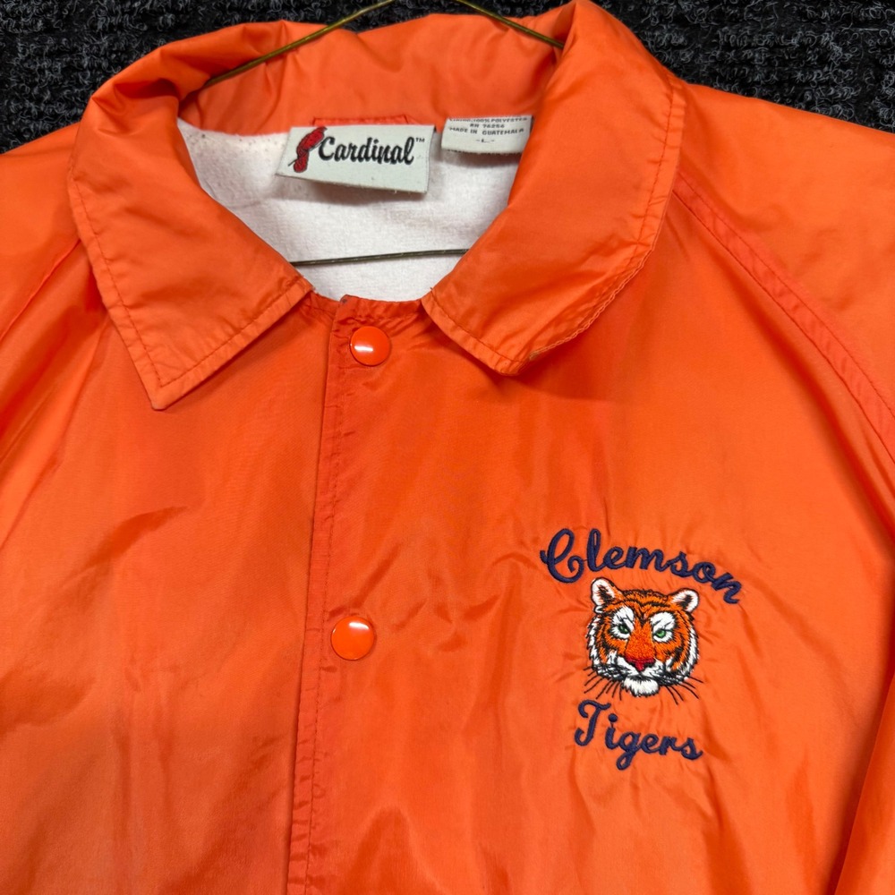 Vintage Cardinal Clemson Tigers Coaches Jacket Orange Nylon Snap Front Large